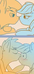 Size: 504x1100 | Tagged: safe, artist:nolycs, derpibooru import, applejack, rainbow dash, appleblitz (straight), appledash, blushing, female, half r63 shipping, kissing, lesbian, male, nose wrinkle, rainbow blitz, rule 63, scrunchy face, shipping, straight