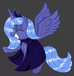 Size: 1313x1364 | Tagged: artist:springveil, cape, clothes, derpibooru import, eyes closed, happy, princess luna, safe, simple background, solo