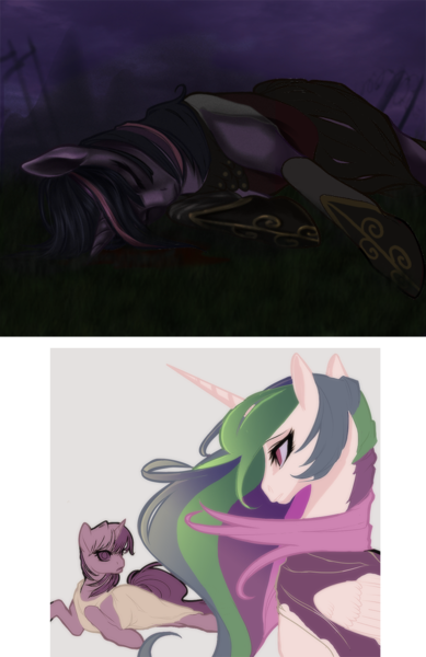 Size: 645x995 | Tagged: artist:rizcifra, derpibooru import, princess celestia, safe, twilight sparkle, wip