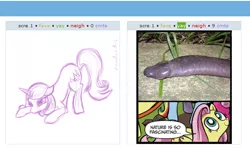 Size: 550x326 | Tagged: amphibian, caecilian, derpibooru, derpibooru import, exploitable meme, fleur-de-lis, fluttershy, juxtaposition, juxtaposition win, meme, meta, nature is so fascinating, obligatory pony, snake, suggestive, that's a penis, unfortunate evolution