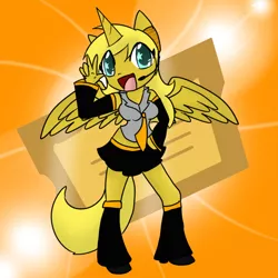 Size: 700x700 | Tagged: alicorn, alicorn oc, anthro, anthro oc, artist:flutternight, crossover, derpibooru import, hatsune miku, horn, oc, oc:ticket, safe, solo, unofficial characters only, vocaloid, wings