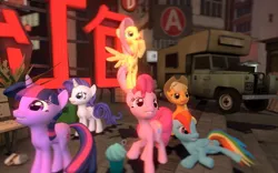 Size: 1280x800 | Tagged: 3d, adventure ponies, applejack, artist:hano, derpibooru import, fluttershy, gmod, hong kong, land rover, pinkie pie, rainbow dash, rarity, safe, twilight sparkle