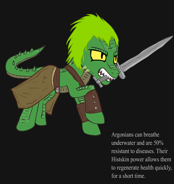 Size: 850x900 | Tagged: safe, artist:glue123, derpibooru import, ponified, argonian, lizard, lizard pony, pony, bandit, black background, mouth hold, simple background, skyrim, solo, sword, the elder scrolls, weapon