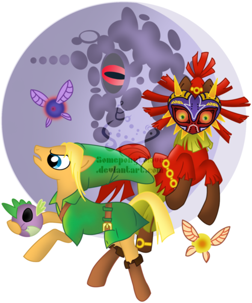 Size: 815x981 | Tagged: safe, artist:someponytolove, derpibooru import, spike, ponified, pony, link, moon, nintendo, skull kid, tael, tatl, the legend of zelda, the legend of zelda: majora's mask, vector