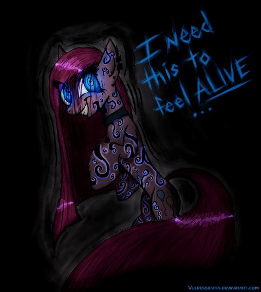 Size: 3280x3675 | Tagged: artist:vulpessentia, corrupted, dark, derpibooru import, glow, glowing eyes, grimdark, pinkamena diane pie, pinkie pie, runes