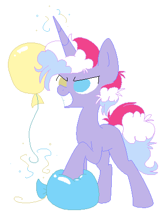 Size: 332x444 | Tagged: safe, artist:artflicker, derpibooru import, pinkie pie, pokey pierce, pony, unicorn, balloon, balloon popping, combining, female, fusion, male, paradox, pokeypie, popping, shipping, straight