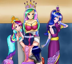 Size: 900x791 | Tagged: alicorn, artist:viracon, breasts, busty princess celestia, cleavage, derpibooru import, female, human, humanized, princess cadance, princess celestia, princess luna, safe, tattoo, tattoo artist, twilight sparkle, twilight sparkle (alicorn)