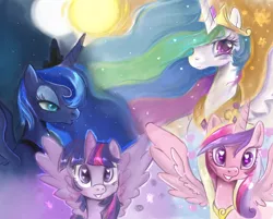 Size: 900x724 | Tagged: safe, artist:schnuffitrunks, derpibooru import, princess cadance, princess celestia, princess luna, twilight sparkle, twilight sparkle (alicorn), alicorn, pony, alicorn tetrarchy, female, mare