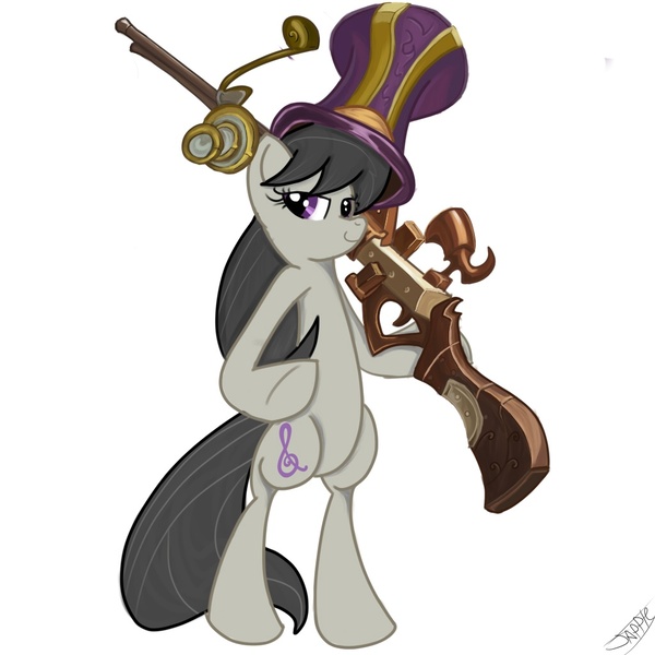 Size: 1024x1024 | Tagged: artist:omahax, caitlyn, crossover, derpibooru import, gun, league of legends, octavia melody, safe, steampunk, weapon