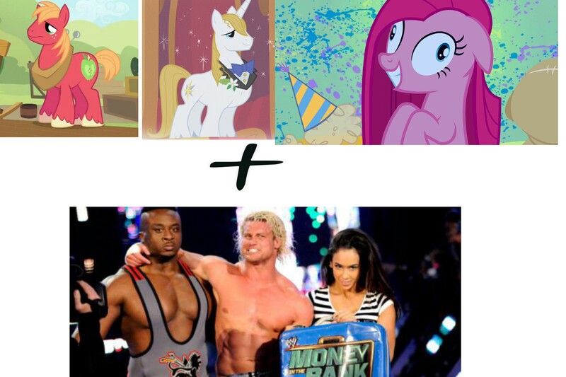 Size: 3000x2000 | Tagged: safe, derpibooru import, big macintosh, pinkie pie, prince blueblood, earth pony, pony, aj lee, big e langston, dolph ziggler, exploitable meme, make it happen, male, meme, pinkamena diane pie, stallion, wwe