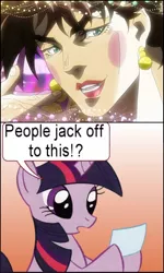 Size: 413x689 | Tagged: clopping meme, derpibooru import, exploitable meme, implied masturbation, jojo's bizarre adventure, joseph joestar, meme, suggestive, twilight sparkle