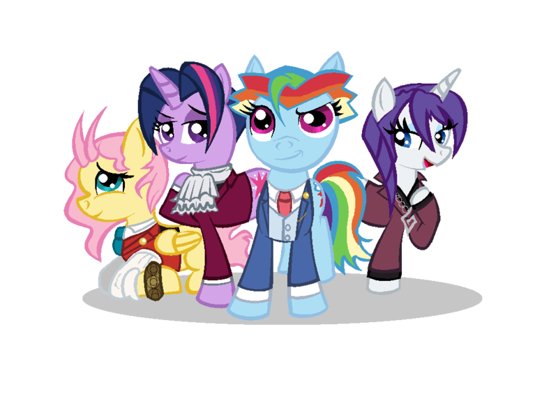 Size: 1068x768 | Tagged: ace attorney, apollo justice, artist:xrainbowicecreamx, clothes, cosplay, costume, derpibooru import, fluttershy, klavier gavin, miles edgeworth, phoenix wright, rainbow dash, rarity, safe, twilight sparkle