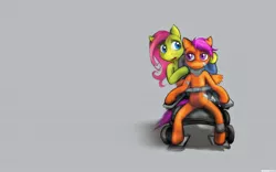 Size: 1600x1000 | Tagged: abuse, artist:darkdoomer, derpibooru import, fluttershy, scootabuse, scootaloo, semi-grimdark, wallpaper, wheelchair