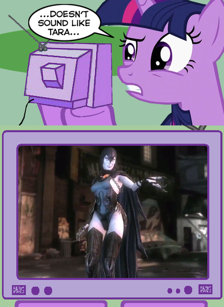 Size: 563x771 | Tagged: derpibooru import, exploitable meme, injustice gods among us, meme, obligatory pony, raven (teen titans), safe, tv meme, twilight sparkle