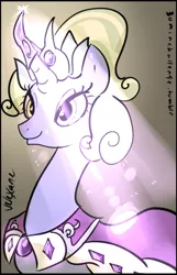 Size: 489x759 | Tagged: 30 minute art challenge, artist:velexane, derpibooru import, horn extension, jewel, lens flare, princess platinum, royalty, safe, sun beam