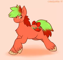 Size: 1299x1251 | Tagged: safe, artist:chocoscotch, artist:kure, derpibooru import, oc, oc:strawberry rhubarb, unofficial characters only, earth pony, pony, freckles, male, ribbon, simple background, solo, unshorn fetlocks