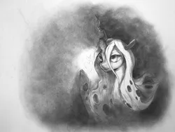 Size: 1600x1200 | Tagged: artist:murphylaw4me, derpibooru import, grayscale, heart, monochrome, queen chrysalis, safe, sketch, solo, traditional art