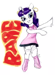 Size: 600x812 | Tagged: safe, artist:archonix, derpibooru import, rarity, pony, 60s, bipedal, boots, clothes, dress, ear piercing, earring, jewelry, piercing, shoes, solo