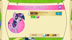 Size: 854x480 | Tagged: safe, derpibooru import, screencap, derpy hooves, twilight sparkle, pegasus, pony, female, game, gameloft, hack, hacked, mare