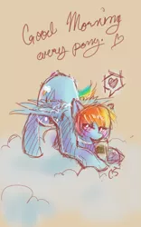 Size: 800x1280 | Tagged: safe, artist:busoni, derpibooru import, rainbow dash, pegasus, pony, bedroom eyes, blushing, coffee, heart