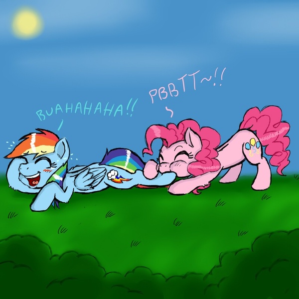 Size: 800x800 | Tagged: dead source, safe, artist:ichibangravity, derpibooru import, pinkie pie, rainbow dash, fetish, hoof buzz, hoof fetish, hoof licking, hooves, licking, onomatopoeia, raspberry, raspberry noise, tickling, tongue out