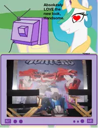 Size: 541x702 | Tagged: beast hunters, derpibooru import, exploitable meme, meme, obligatory pony, optilestia, optimus prime, princess celestia, safe, transformers, transformers prime, tv meme