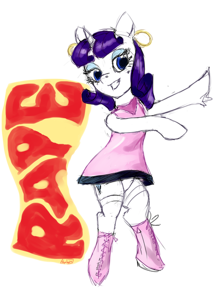 Size: 517x700 | Tagged: grimdark, suggestive, artist:archonix, derpibooru import, edit, rarity, pony, 60s, bipedal, boots, clothes, dress, ear piercing, earring, female, jewelry, piercing, rape, rapity, sex, shoes, solo, solo female