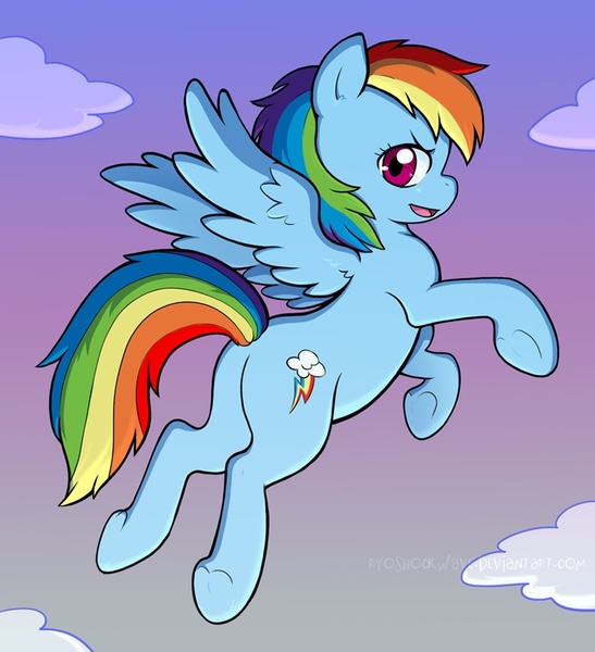 Size: 775x850 | Tagged: safe, artist:arosyks, artist:spiralshockwave, derpibooru import, rainbow dash, pegasus, pony, cloud, flying, hooves, looking at you, looking back, open mouth, sky, smiling, solo, wings