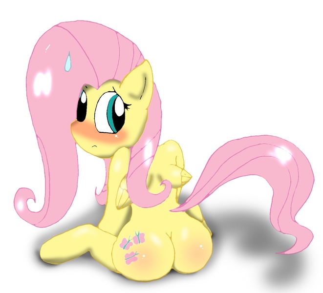 Size: 1446x1312 | Tagged: anatomically incorrect, artist:rokku-d, blushing, butt, derpibooru import, fluttershy, incorrect leg anatomy, plot, sitting, suggestive