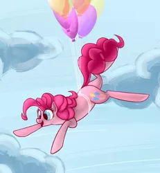 Size: 1000x1082 | Tagged: artist:ruby-hooves, balloon, cloud, cloudy, derpibooru import, floating, flying, g4, pinkie pie, safe, solo, then watch her balloons lift her up to the sky