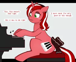 Size: 1200x968 | Tagged: artist:redintravenous, bow, derpibooru import, music, musical instrument, oc, oc:red ribbon, piano, safe, swapped cutie marks, tail bow, tumblr, unofficial characters only