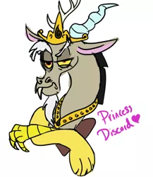 Size: 694x800 | Tagged: artist:zsteube, bust, crossed arms, derpibooru import, discord, hilarious in hindsight, jewelry, lidded eyes, male, princess, princess discord, regalia, safe, simple background, solo, unamused, white background