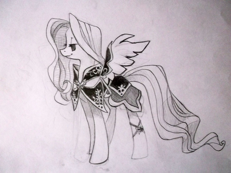 Size: 4288x3216 | Tagged: armor, artist:holivi, clothes, derpibooru import, dress, fluttershy, grayscale, monochrome, safe, sketch, solo