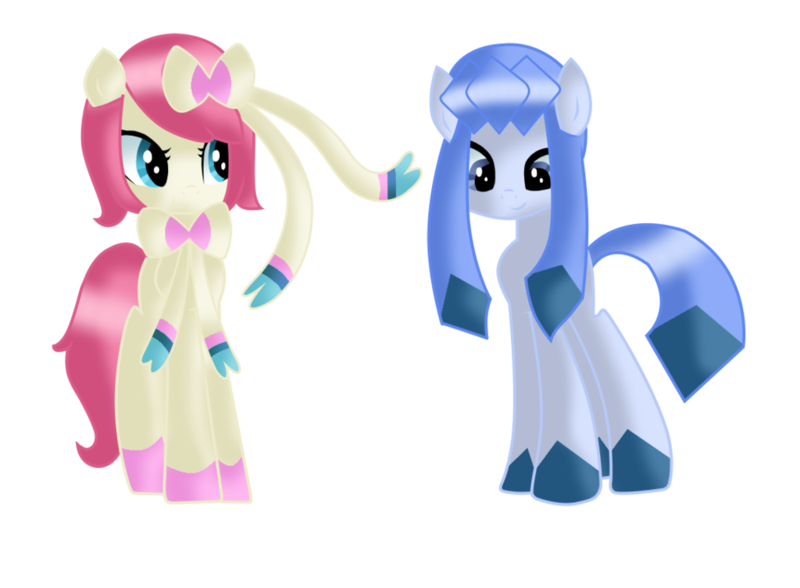 Size: 1024x753 | Tagged: safe, derpibooru import, ponified, glaceon, pony, sylveon, eeveelutions, ninfia, nymphia, pokémon, pokémon x and y