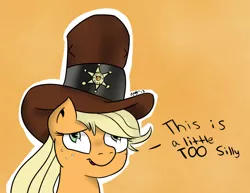 Size: 650x503 | Tagged: safe, artist:nohooves, derpibooru import, applejack, pony, hat, silly, silly pony, solo, who's a silly pony