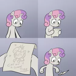 Size: 2000x2000 | Tagged: blushing, call me for a good time, derpibooru import, diamond tiara, edit, exploitable meme, meme, nope, obligatory pony, paper, safe, sweetie belle, sweetie's note meme