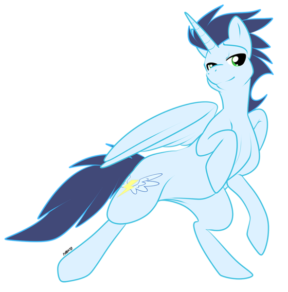 Size: 800x811 | Tagged: dead source, safe, artist:muzz, derpibooru import, soarin', alicorn, pony, alicornified, bedroom eyes, bipedal, race swap, rearing, simple background, smiling, soaricorn, transparent background