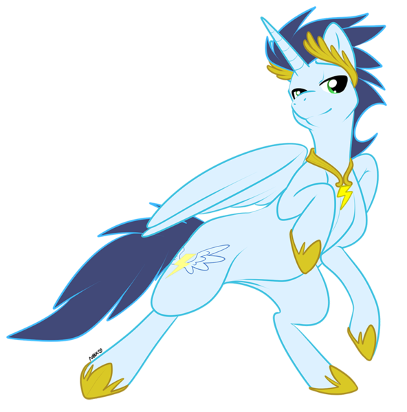Size: 800x811 | Tagged: dead source, safe, artist:muzz, derpibooru import, soarin', alicorn, pony, alicornified, bedroom eyes, bipedal, jewelry, laurel, necklace, race swap, rearing, simple background, smiling, soaricorn, transparent background