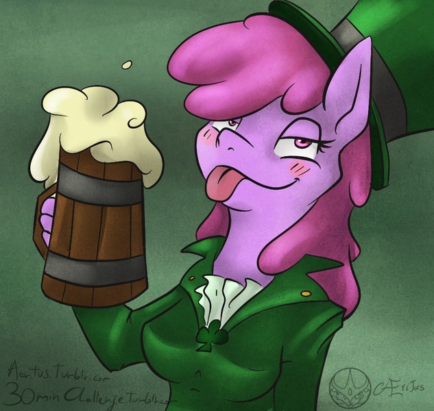 Size: 1000x948 | Tagged: safe, artist:aeritus, derpibooru import, berry punch, berryshine, anthro, 30 minute art challenge, drunk, holiday, saint patrick's day