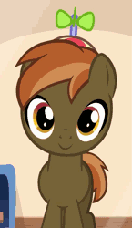 Size: 627x1080 | Tagged: safe, artist:jan, derpibooru import, button mash, earth pony, pony, button's adventures, animated, buttonbetes, colt, cute, gif, hat, high score, looking at you, male, propeller hat, smiling, solo, youtube link
