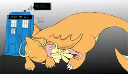 Size: 1388x812 | Tagged: artist:reyjjj, crossover, derpibooru import, doctor who, dragonite, fluttershy, pokémon, safe, tardis