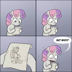 Size: 1280x1280 | Tagged: suggestive, artist:buttercupsaiyan, derpibooru import, sweetie belle, twilight sparkle, but why, exploitable meme, image, jpeg, meme, note, obligatory pony, sweat, sweating profusely, sweetie's note meme, toilet