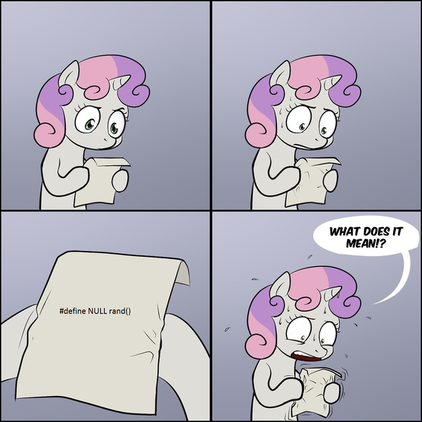 Size: 1100x1100 | Tagged: safe, derpibooru import, sweetie belle, pony, unicorn, c, exploitable meme, meme, obligatory pony, programmer humor, programming, solo, sweetie's note meme