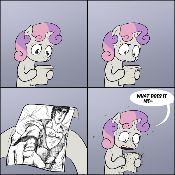 Size: 1280x1280 | Tagged: derpibooru import, exploitable meme, hokuto no ken, imminent death, kenshiro, meme, obligatory pony, semi-grimdark, sweetie belle, sweetie's note meme, you are already dead