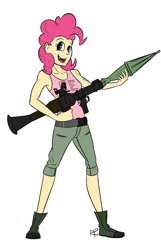 Size: 1230x1913 | Tagged: artist:my-little-veteran, derpibooru import, human, humanized, pinkie pie, rocket launcher, rpg-7, rpg (weapon), safe, weapon