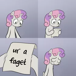 Size: 2000x2000 | Tagged: artist:superedit, crying, derpibooru import, exploitable meme, faggot, meme, obligatory pony, paper, sad, safe, sweetie belle, sweetie's note meme, ur a faget, vulgar