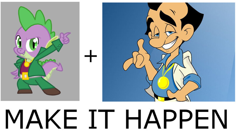 Size: 1024x580 | Tagged: derpibooru import, exploitable meme, leisure suit larry, make it happen, meme, safe, spike