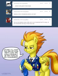 Size: 793x1034 | Tagged: artist:pluckyninja, ask, clothes, derpibooru import, safe, sexy, spitfire, stupid sexy spitfire, tumblr, tumblr:sexy spitfire, uniform, wonderbolts uniform