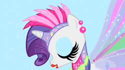 Size: 500x281 | Tagged: and then there's rarity, animated, derpibooru import, fashion disaster, glimmer wings, irony, makeup, rarity, safe, screencap, sonic rainboom (episode), tacky, wings
