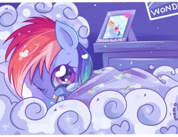 Size: 900x693 | Tagged: safe, artist:ipun, derpibooru import, rainbow blaze, rainbow dash, soarin', bed, cloud, cute, dashabetes, father, female, filly, filly rainbow dash, heart eyes, hnnng, male, parent, photo, plushie, solo, toy, weapons-grade cute, wingding eyes, wonderbolts, younger